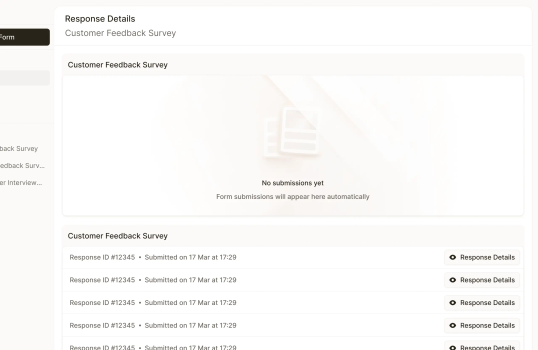 A feedback dashboard showing a placeholder message for a survey with no submissions yet.